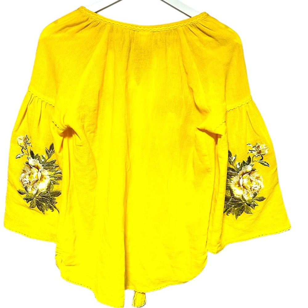 Floral Embrodiered Boho Flowy Yellow Top - Picture 5 of 13